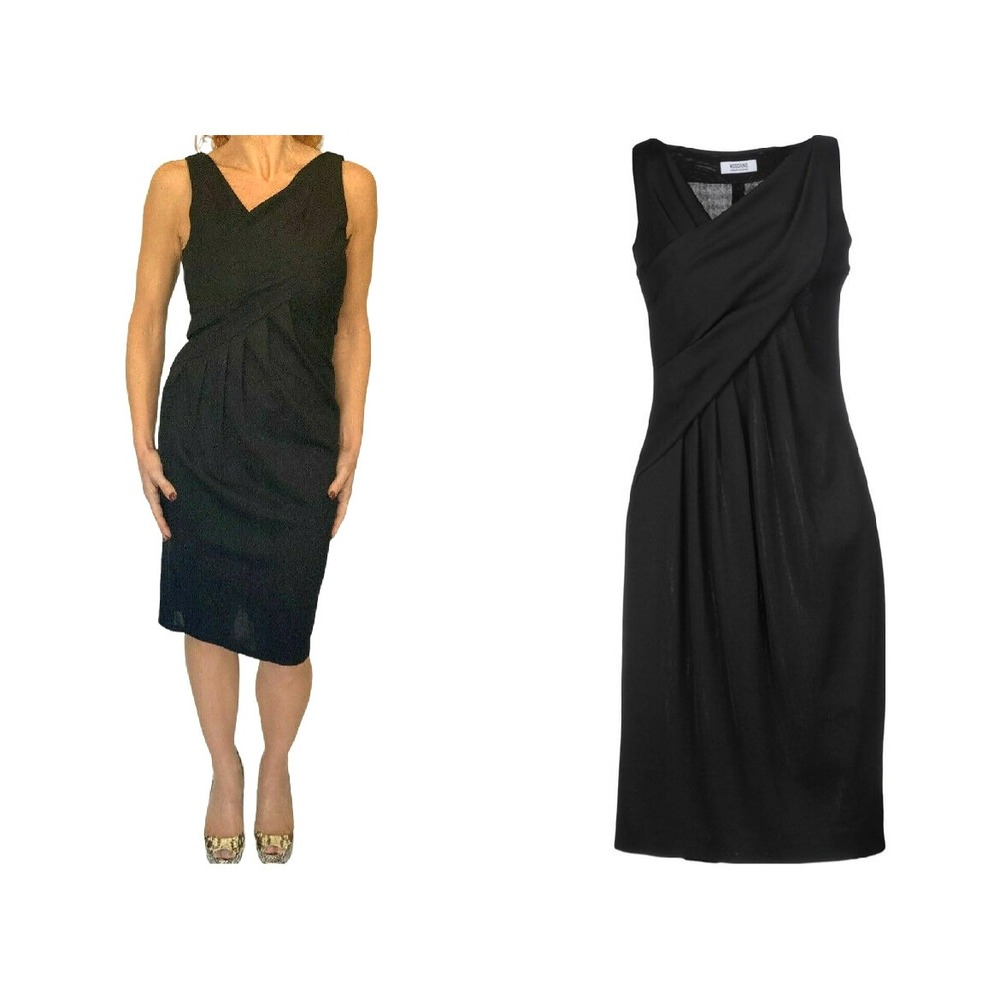 Vintage Moschino Cheap & Chic Black Wrap  Pleated  Sleeveless Sheath Dress S LBD